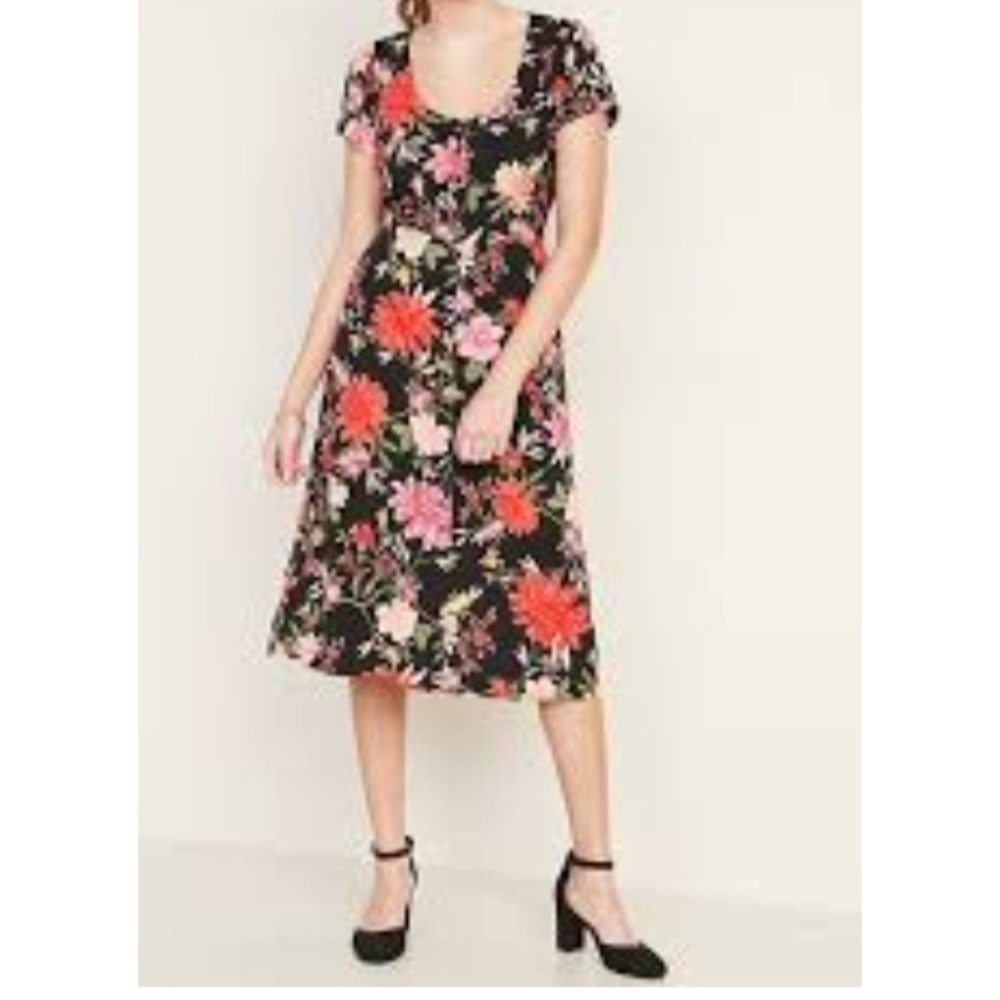 Old Navy Floral Midi Dress Button Front Womens XL Bloom Garden Party Colorful